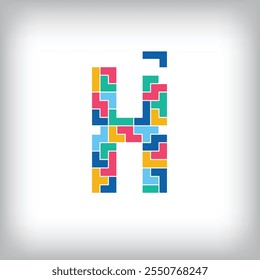 Unique colorful letter H falling pixel style. Editable vector design. Alphabets are related to each other.