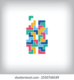 Unique colorful letter hashtag sign falling pixel style. Editable vector design. Alphabets are related to each other.