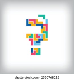 Estilo único de pixel de queda de ponto de interrogação de carta colorida. Design vetorial editável. Os alfabetos estão relacionados uns aos outros.