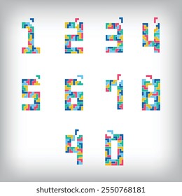 Unique colorful number set pixel style. Editable vector design.