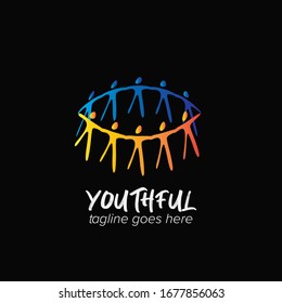Unique Colorful ten humans circled icon with one star for Youth Social Activities Logo Template for Your Company, Business, Association, Community, Organization