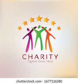 Unique Colorful three human icon with seven stars for Youth Social Activities Logo Template for Your Company, Business, Association, Community, Organization