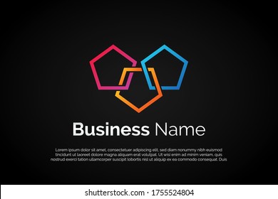 Unique colorful triple pentagon for Initial Letter Logo For Your Company, Business, Association. Alphabet Logo Template Ready For Use, Modern Initial Logo