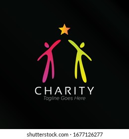 Unique Colorful two human icon with one star for Youth Social Activities Logo Template for Your Company, Business, Association, Community, Organization