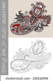 unique coloring book page for adults - flower paisley design, joy to older children and adult colorists, who like line art and creation, vector illustration