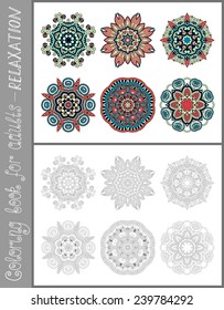 unique coloring book page for adults - flower paisley design, joy to older children and adult colorists, who like line art and creation, vector illustration