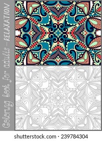 unique coloring book page for adults - flower paisley design, joy to older children and adult colorists, who like line art and creation, vector illustration