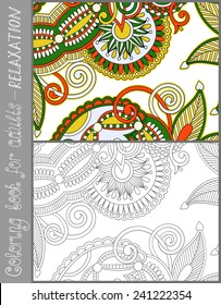 unique coloring book page for adults - flower paisley design, joy to older children and adult colorists, who like line art and creation, vector illustration