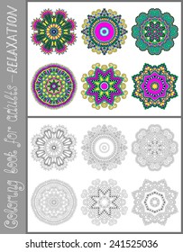 unique coloring book page for adults - flower paisley design, joy to older children and adult colorists, who like line art and creation, vector illustration