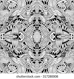 unique coloring book page for adults - floral authentic carpet design, joy to older children and adult colorists, who like line art creation, relax and meditation, vector illustration
