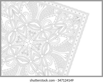 unique coloring book page for adults - flower paisley design, joy to older children and adult colorists, who like line art and creation, vector illustration