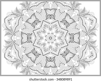 unique coloring book page for adults - flower paisley design, joy to older children and adult colorists, who like line art and creation, vector illustration