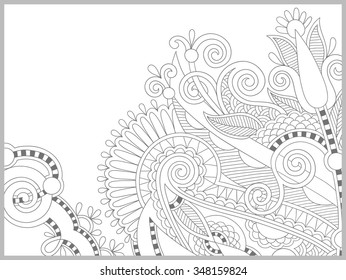 unique coloring book page for adults - flower paisley design, joy to older children and adult colorists, who like line art and creation, vector illustration