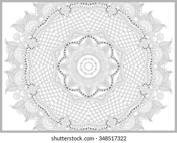 unique coloring book page for adults - flower paisley design, joy to older children and adult colorists, who like line art and creation, vector illustration