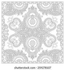 unique coloring book square page for adults - floral authentic carpet design, joy to older children and adult colorists, who like line art and creation, vector illustration