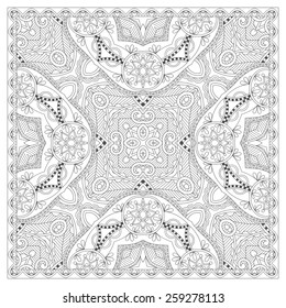 unique coloring book square page for adults - floral authentic carpet design, joy to older children and adult colorists, who like line art and creation, vector illustration