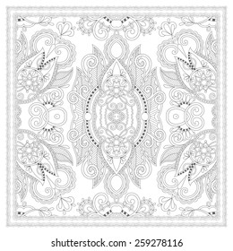 unique coloring book square page for adults - floral authentic carpet design, joy to older children and adult colorists, who like line art and creation, vector illustration