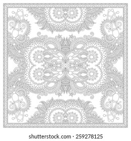 unique coloring book square page for adults - floral authentic carpet design, joy to older children and adult colorists, who like line art and creation, vector illustration