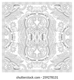 unique coloring book square page for adults - floral authentic carpet design, joy to older children and adult colorists, who like line art and creation, vector illustration