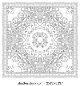 unique coloring book square page for adults - floral authentic carpet design, joy to older children and adult colorists, who like line art and creation, vector illustration