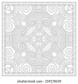 unique coloring book square page for adults - floral authentic carpet design, joy to older children and adult colorists, who like line art and creation, vector illustration