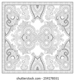 unique coloring book square page for adults - floral authentic carpet design, joy to older children and adult colorists, who like line art and creation, vector illustration