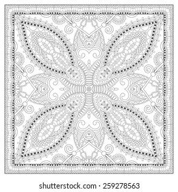 unique coloring book square page for adults - floral authentic carpet design, joy to older children and adult colorists, who like line art and creation, vector illustration