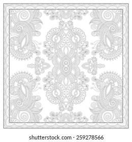 unique coloring book square page for adults - floral authentic carpet design, joy to older children and adult colorists, who like line art and creation, vector illustration