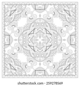 unique coloring book square page for adults - floral authentic carpet design, joy to older children and adult colorists, who like line art and creation, vector illustration