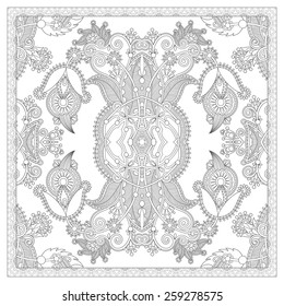 unique coloring book square page for adults - floral authentic carpet design, joy to older children and adult colorists, who like line art and creation, vector illustration