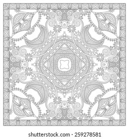 unique coloring book square page for adults - floral authentic carpet design, joy to older children and adult colorists, who like line art and creation, vector illustration