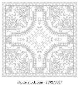 unique coloring book square page for adults - floral authentic carpet design, joy to older children and adult colorists, who like line art and creation, vector illustration