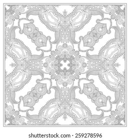 unique coloring book square page for adults - floral authentic carpet design, joy to older children and adult colorists, who like line art and creation, vector illustration