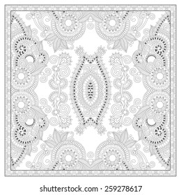 unique coloring book square page for adults - floral authentic carpet design, joy to older children and adult colorists, who like line art and creation, vector illustration