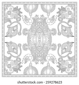 unique coloring book square page for adults - floral authentic carpet design, joy to older children and adult colorists, who like line art and creation, vector illustration