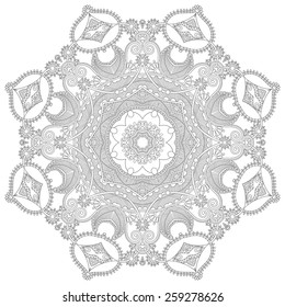 unique coloring book square page for adults - floral authentic carpet design, joy to older children and adult colorists, who like line art and creation, vector illustration