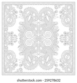 unique coloring book square page for adults - floral authentic carpet design, joy to older children and adult colorists, who like line art and creation, vector illustration