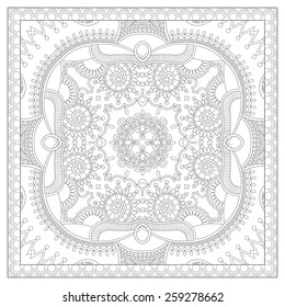 unique coloring book square page for adults - floral authentic carpet design, joy to older children and adult colorists, who like line art and creation, vector illustration