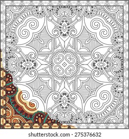 unique coloring book square page for adults - floral authentic carpet design, joy to older children and adult colorists, who like line art and creation, vector illustration