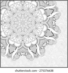 unique coloring book square page for adults - floral authentic carpet design, joy to older children and adult colorists, who like line art and creation, vector illustration