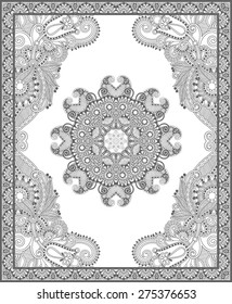 unique coloring book square page for adults - floral authentic carpet design, joy to older children and adult colorists, who like line art and creation, vector illustration