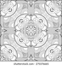 unique coloring book square page for adults - floral authentic carpet design, joy to older children and adult colorists, who like line art and creation, vector illustration