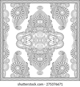 unique coloring book square page for adults - floral authentic carpet design, joy to older children and adult colorists, who like line art and creation, vector illustration