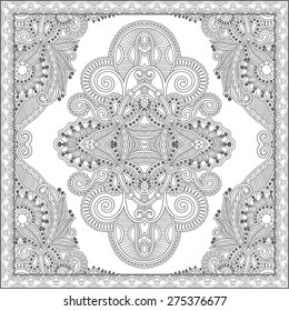 unique coloring book square page for adults - floral authentic carpet design, joy to older children and adult colorists, who like line art and creation, vector illustration