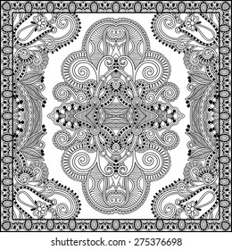 unique coloring book square page for adults - floral authentic carpet design, joy to older children and adult colorists, who like line art and creation, vector illustration