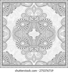 unique coloring book square page for adults - floral authentic carpet design, joy to older children and adult colorists, who like line art and creation, vector illustration