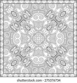 unique coloring book square page for adults - floral authentic carpet design, joy to older children and adult colorists, who like line art and creation, vector illustration