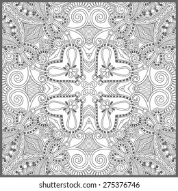 unique coloring book square page for adults - floral authentic carpet design, joy to older children and adult colorists, who like line art and creation, vector illustration