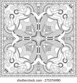 unique coloring book square page for adults - floral authentic carpet design, joy to older children and adult colorists, who like line art and creation, vector illustration