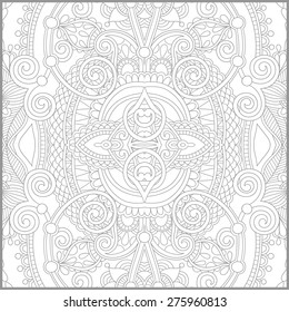 unique coloring book square page for adults - floral authentic carpet design, joy to older children and adult colorists, who like line art and creation, vector illustration